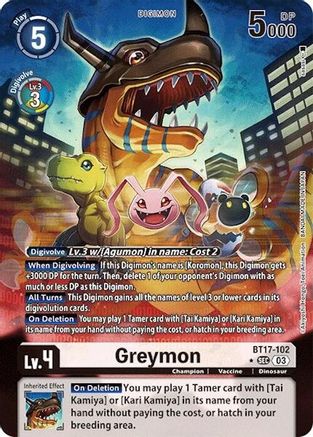 Greymon (Alternate Art) (BT17-102) - Secret Crisis Foil - Premium Digimon Single from Bandai - Just $43.40! Shop now at Game Crave Tournament Store