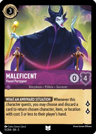 Maleficent - Vexed Partygoer (51/204) - Shimmering Skies - Premium Lorcana Single from Shimmering Skies - Just $0.25! Shop now at Game Crave Tournament Store