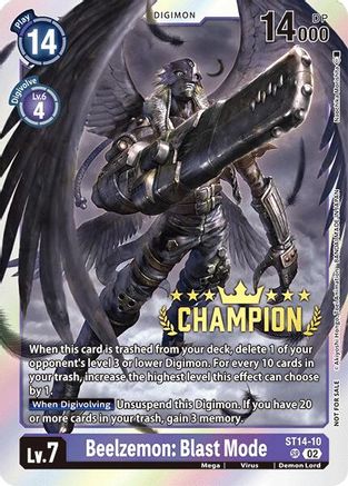 Beelzemon: Blast Mode (Digimon 3-On-3 Champion) (ST14-10) - Starter Deck 14: Beelzemon Advanced Deck Set Foil - Premium Digimon Single from Bandai - Just $243.90! Shop now at Game Crave Tournament Store