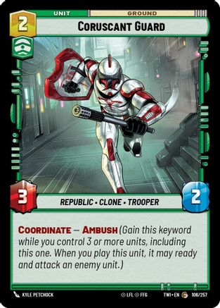 Coruscant Guard (106/257) - Twilight of the Republic Foil - Premium Star Wars: Unlimited Single from Twilight of the Republic - Just $0.08! Shop now at Game Crave Tournament Store