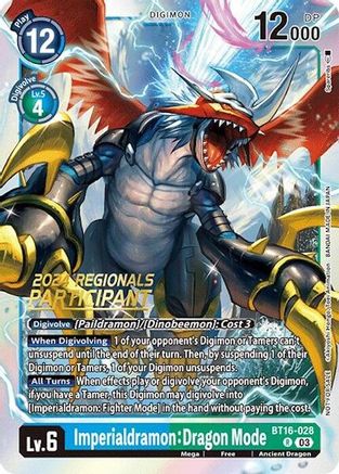 Imperialdramon: Dragon Mode (2024 Regionals Participant) (BT16-028) - Beginning Observer Foil - Premium Digimon Single from Bandai - Just $1.04! Shop now at Game Crave Tournament Store