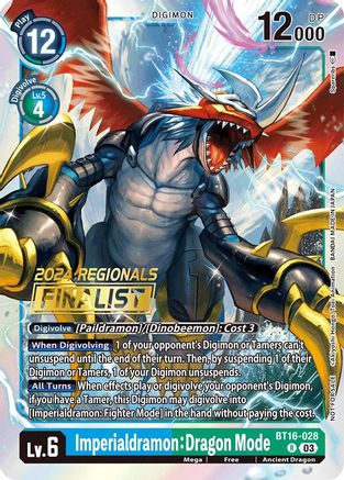 Imperialdramon: Dragon Mode (2024 Regionals Finalist) (BT16-028) - Beginning Observer Foil - Premium Digimon Single from Bandai - Just $6.71! Shop now at Game Crave Tournament Store