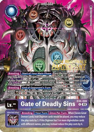 Gate of Deadly Sins (2024 Regionals Participant) (EX6-006) - Infernal Ascension Foil - Premium Digimon Single from Bandai - Just $5.71! Shop now at Game Crave Tournament Store