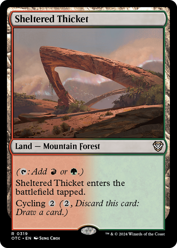 Sheltered Thicket (OTC-319) - Outlaws of Thunder Junction Commander - Premium MTG Single from Wizards of the Coast - Just $0.25! Shop now at Game Crave Tournament Store