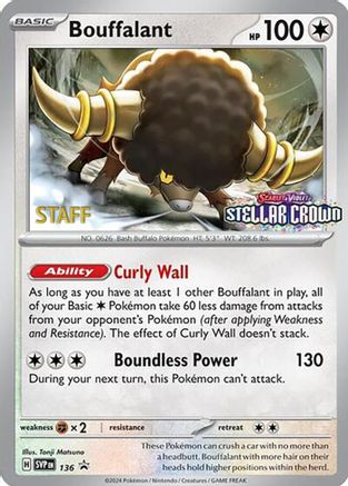 Bouffalant - 136 [Staff] 136 - SV Scarlet & Violet Promo Cards Reverse Holofoil