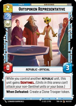 Outspoken Representative (043/257) - Twilight of the Republic - Premium Star Wars: Unlimited Single from Twilight of the Republic - Just $0.08! Shop now at Game Crave Tournament Store