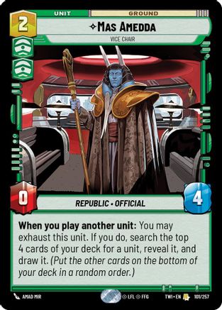 Mas Amedda - Vice Chair (101/257) - Twilight of the Republic Foil - Premium Star Wars: Unlimited Single from Twilight of the Republic - Just $0.08! Shop now at Game Crave Tournament Store