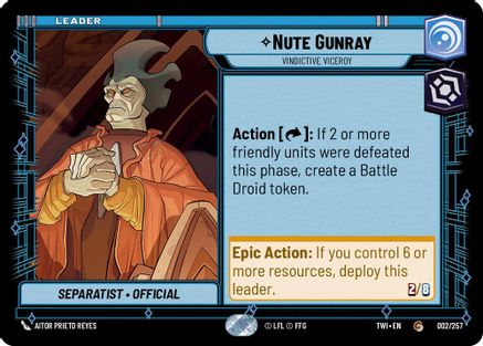 Nute Gunray - Vindictive Viceroy (002/257) - Twilight of the Republic - Premium Star Wars: Unlimited Single from Twilight of the Republic - Just $0.08! Shop now at Game Crave Tournament Store