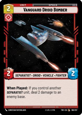 Vanguard Droid Bomber (160/257) - Twilight of the Republic Foil - Premium Star Wars: Unlimited Single from Twilight of the Republic - Just $0.08! Shop now at Game Crave Tournament Store