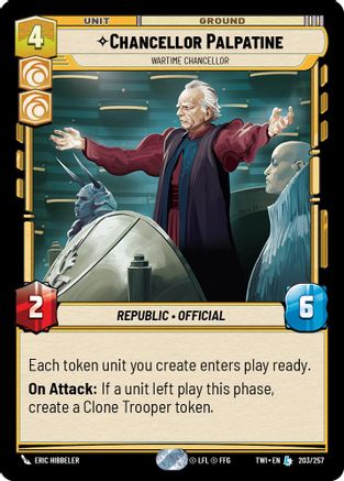 Chancellor Palpatine - Wartime Chancellor (203/257) - Twilight of the Republic Foil - Premium Star Wars: Unlimited Single from Twilight of the Republic - Just $0.57! Shop now at Game Crave Tournament Store