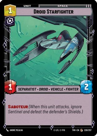 Droid Starfighter (228/257) - Twilight of the Republic Foil - Premium Star Wars: Unlimited Single from Twilight of the Republic - Just $0.08! Shop now at Game Crave Tournament Store