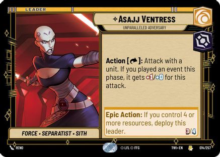 Asajj Ventress - Unparalleled Adversary (014/257) - Twilight of the Republic - Premium Star Wars: Unlimited Single from Twilight of the Republic - Just $0.08! Shop now at Game Crave Tournament Store
