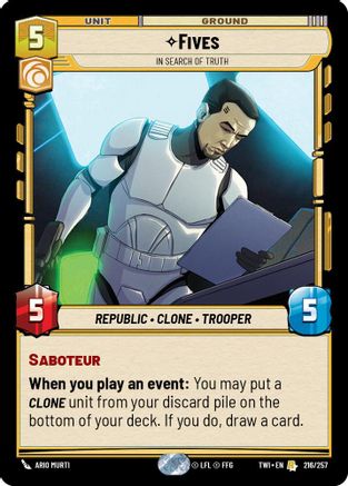 Fives - In Search of Truth (216/257) - Twilight of the Republic - Premium Star Wars: Unlimited Single from Twilight of the Republic - Just $0.08! Shop now at Game Crave Tournament Store