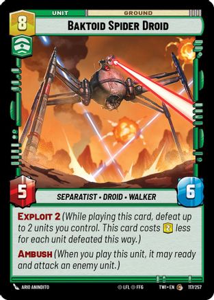 Baktoid Spider Droid (117/257) - Twilight of the Republic Foil - Premium Star Wars: Unlimited Single from Twilight of the Republic - Just $0.08! Shop now at Game Crave Tournament Store