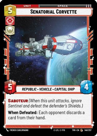 Senatorial Corvette (148/257) - Twilight of the Republic - Premium Star Wars: Unlimited Single from Twilight of the Republic - Just $0.08! Shop now at Game Crave Tournament Store