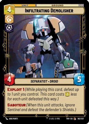Infiltrating Demolisher (182/257) - Twilight of the Republic Foil - Premium Star Wars: Unlimited Single from Twilight of the Republic - Just $0.08! Shop now at Game Crave Tournament Store