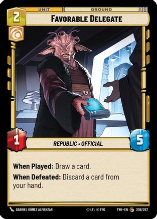 Favorable Delegate (208/257) - Twilight of the Republic - Premium Star Wars: Unlimited Single from Twilight of the Republic - Just $0.08! Shop now at Game Crave Tournament Store