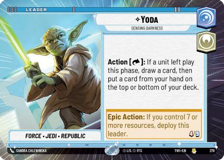Yoda - Sensing Darkness (Hyperspace) (279) - Twilight of the Republic - Premium Star Wars: Unlimited Single from Twilight of the Republic - Just $0.20! Shop now at Game Crave Tournament Store