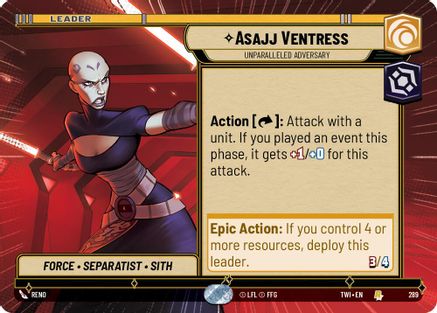 Asajj Ventress - Unparalleled Adversary (Hyperspace) (289) - Twilight of the Republic - Premium Star Wars: Unlimited Single from Twilight of the Republic - Just $0.09! Shop now at Game Crave Tournament Store