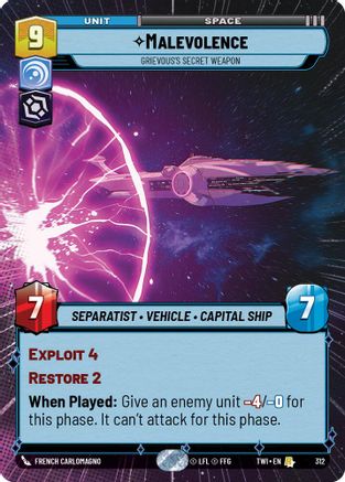 Malevolence - Grievous's Secret Weapon (Hyperspace) (312) - Twilight of the Republic Foil - Premium Star Wars: Unlimited Single from Twilight of the Republic - Just $2.32! Shop now at Game Crave Tournament Store