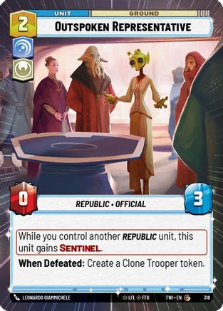 Outspoken Representative (Hyperspace) (316) - Twilight of the Republic - Premium Star Wars: Unlimited Single from Twilight of the Republic - Just $0.08! Shop now at Game Crave Tournament Store