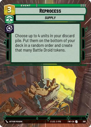 Reprocess (Hyperspace) (360) - Twilight of the Republic Foil - Premium Star Wars: Unlimited Single from Twilight of the Republic - Just $0.42! Shop now at Game Crave Tournament Store