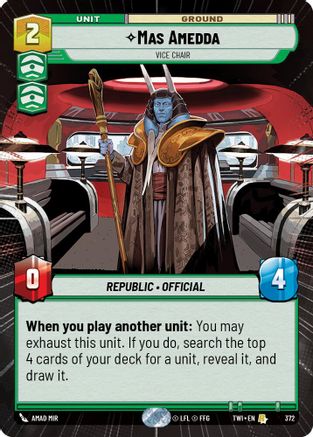 Mas Amedda - Vice Chair (Hyperspace) (372) - Twilight of the Republic Foil - Premium Star Wars: Unlimited Single from Twilight of the Republic - Just $0.77! Shop now at Game Crave Tournament Store