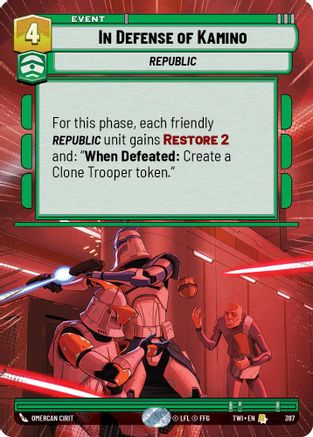 In Defense of Kamino (Hyperspace) (397) - Twilight of the Republic Foil - Premium Star Wars: Unlimited Single from Twilight of the Republic - Just $1.50! Shop now at Game Crave Tournament Store