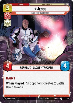 Jesse - Hard-Fighting Patriot (Hyperspace) (413) - Twilight of the Republic Foil - Premium Star Wars: Unlimited Single from Twilight of the Republic - Just $0.49! Shop now at Game Crave Tournament Store