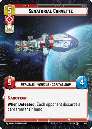 Senatorial Corvette (Hyperspace) (415) - Twilight of the Republic Foil - Premium Star Wars: Unlimited Single from Twilight of the Republic - Just $0.14! Shop now at Game Crave Tournament Store