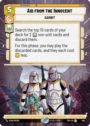 Aid from the Innocent (Hyperspace) (466) - Twilight of the Republic - Premium Star Wars: Unlimited Single from Twilight of the Republic - Just $0.13! Shop now at Game Crave Tournament Store