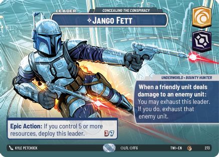 Jango Fett - Concealing the Conspiracy (Showcase) (273) - Twilight of the Republic Foil - Premium Star Wars: Unlimited Single from Twilight of the Republic - Just $67.69! Shop now at Game Crave Tournament Store