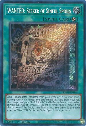 WANTED: Seeker of Sinful Spoils (Secret Rare) (RA03-EN074) - Quarter Century Bonanza 1st Edition - Premium Yugioh Single from Konami - Just $1.34! Shop now at Game Crave Tournament Store