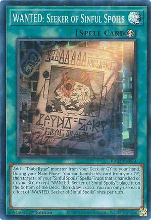 WANTED: Seeker of Sinful Spoils (RA03-EN074) - Quarter Century Bonanza 1st Edition - Premium Yugioh Single from Konami - Just $1.02! Shop now at Game Crave Tournament Store