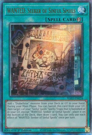 WANTED: Seeker of Sinful Spoils (PUR) (RA03-EN074) - Quarter Century Bonanza 1st Edition - Premium Yugioh Single from Konami - Just $2.08! Shop now at Game Crave Tournament Store