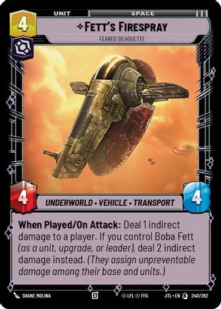 Fett's Firespray - Feared Silhouette (240/262) - Jump to Lightspeed - Premium Star Wars: Unlimited Single from Fantasy Flight Games - Just $0.64! Shop now at Game Crave Tournament Store