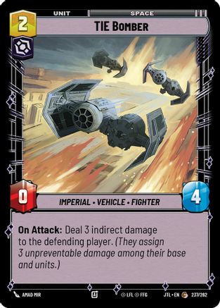 TIE Bomber (237/262) - Jump to Lightspeed - Premium Star Wars: Unlimited Single from Fantasy Flight Games - Just $0.08! Shop now at Game Crave Tournament Store