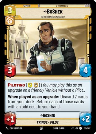 BoShek - Charismatic Smuggler (215/262) - Jump to Lightspeed - Premium Star Wars: Unlimited Single from Fantasy Flight Games - Just $0.08! Shop now at Game Crave Tournament Store