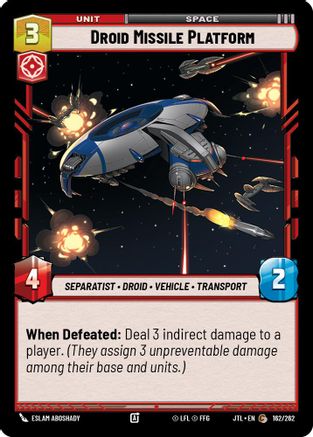 Droid Missile Platform (162/262) - Jump to Lightspeed - Premium Star Wars: Unlimited Single from Fantasy Flight Games - Just $0.08! Shop now at Game Crave Tournament Store