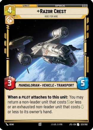 Razor Crest - Ride for Hire (223/262) - Jump to Lightspeed - Premium Star Wars: Unlimited Single from Fantasy Flight Games - Just $0.08! Shop now at Game Crave Tournament Store