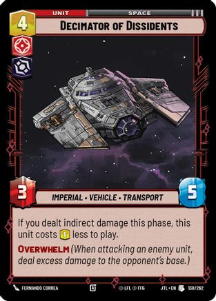 Decimator of Dissidents (138/262) - Jump to Lightspeed - Premium Star Wars: Unlimited Single from Fantasy Flight Games - Just $0.08! Shop now at Game Crave Tournament Store