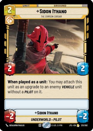 Sidon Ithano - The Crimson Corsair (213/262) - Jump to Lightspeed - Premium Star Wars: Unlimited Single from Fantasy Flight Games - Just $0.14! Shop now at Game Crave Tournament Store