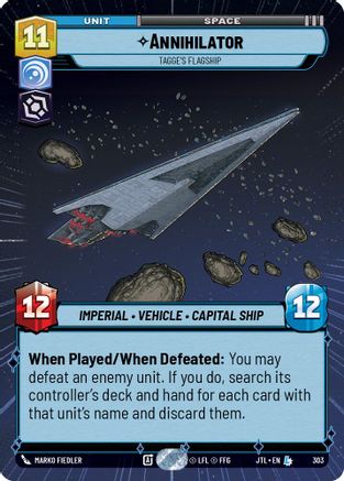 Annihilator - Tagge's Flagship (Hyperspace) (303) - Jump to Lightspeed - Premium Star Wars: Unlimited Single from Fantasy Flight Games - Just $0.69! Shop now at Game Crave Tournament Store