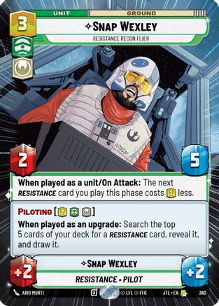 Snap Wexley - Resistance Recon Flier (Hyperspace) (360) - Jump to Lightspeed - Premium Star Wars: Unlimited Single from Fantasy Flight Games - Just $0.18! Shop now at Game Crave Tournament Store