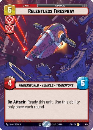 Relentless Firespray (Hyperspace) (419) - Jump to Lightspeed - Premium Star Wars: Unlimited Single from Fantasy Flight Games - Just $0.26! Shop now at Game Crave Tournament Store