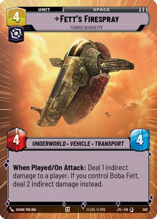 Fett's Firespray - Feared Silhouette (Hyperspace) (502) - Jump to Lightspeed - Premium Star Wars: Unlimited Single from Fantasy Flight Games - Just $0.58! Shop now at Game Crave Tournament Store