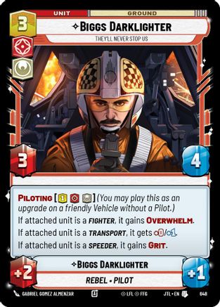 Biggs Darklighter - They'll Never Stop Us (Foil) (648) - Jump to Lightspeed Foil - Premium Star Wars: Unlimited Single from Fantasy Flight Games - Just $0.08! Shop now at Game Crave Tournament Store