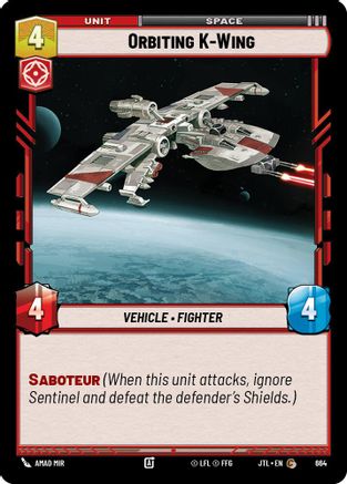 Orbiting K-Wing (Foil) (664) - Jump to Lightspeed Foil - Premium Star Wars: Unlimited Single from Fantasy Flight Games - Just $0.08! Shop now at Game Crave Tournament Store