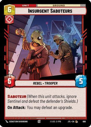 Insurgent Saboteurs (Foil) (666) - Jump to Lightspeed Foil - Premium Star Wars: Unlimited Single from Fantasy Flight Games - Just $0.08! Shop now at Game Crave Tournament Store