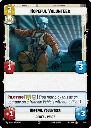 Hopeful Volunteer (Foil) (744) - Jump to Lightspeed Foil - Premium Star Wars: Unlimited Single from Fantasy Flight Games - Just $0.08! Shop now at Game Crave Tournament Store